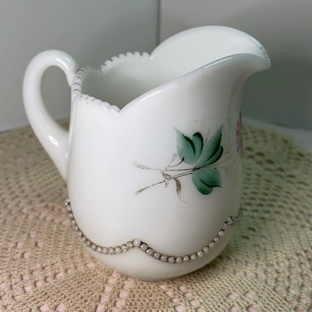 1960s Vintage Heisey Bead Swag Opal Milk Glass Creamer #1295